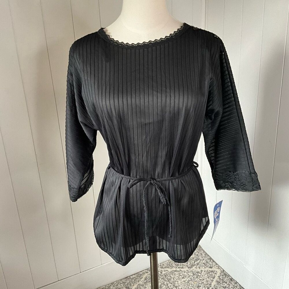 Brand New Vintage Miss Kalico Women’s Small Black Belted Lace Detail Robe